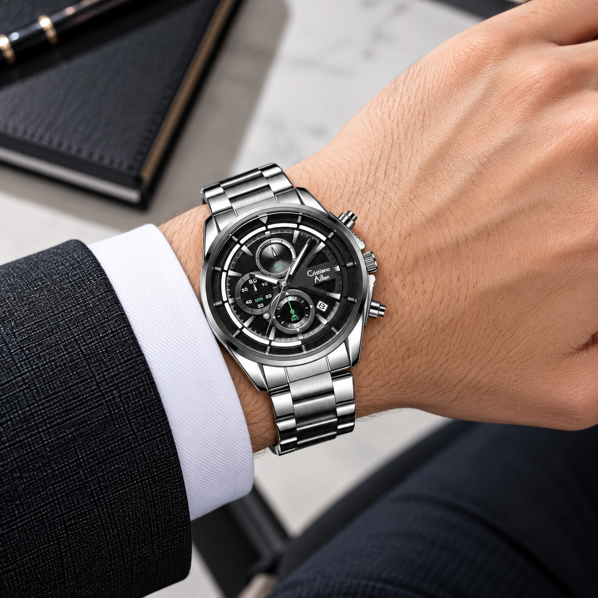 CA-8890 Multifunction Analog Watch - Silver Black