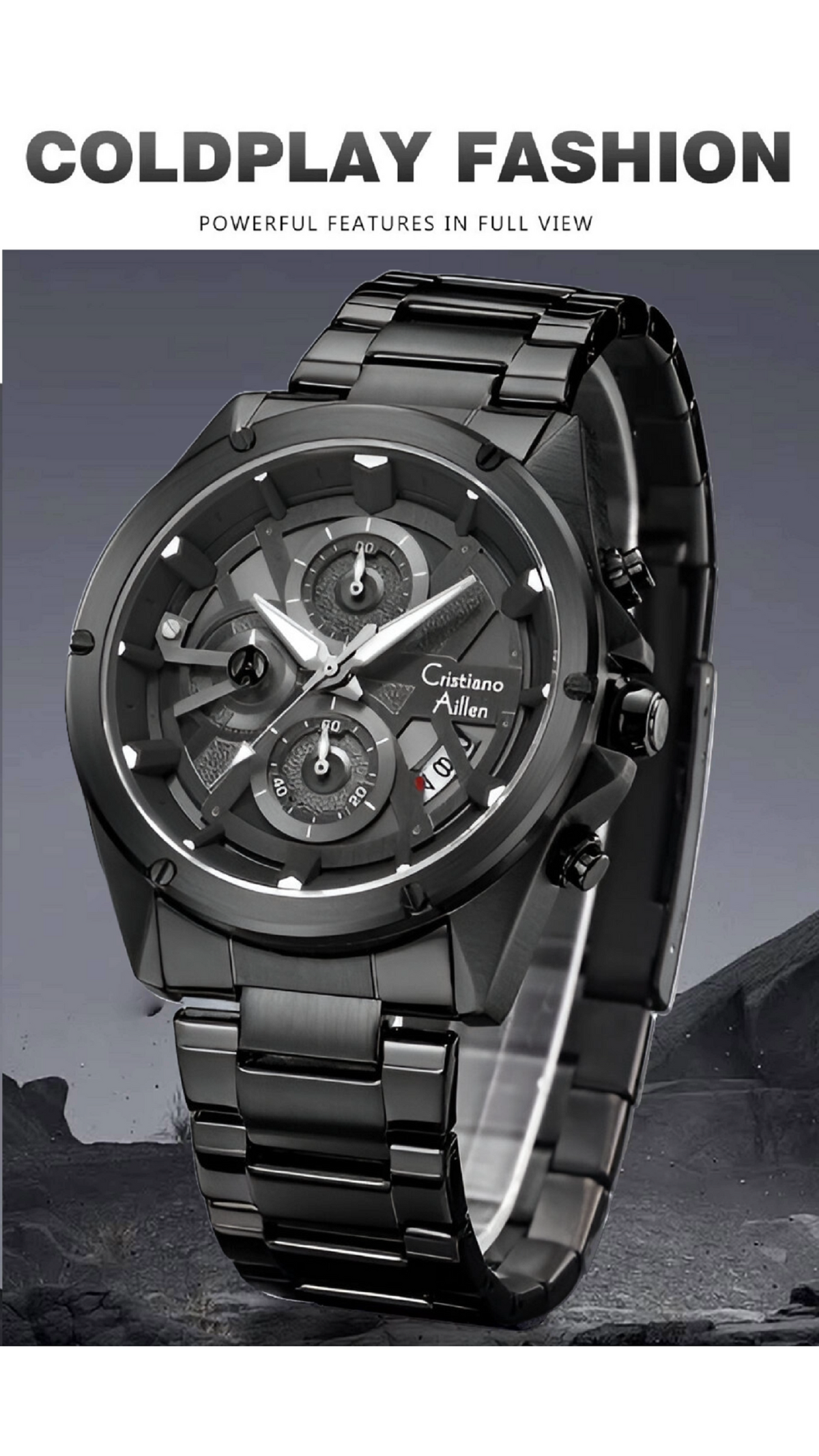 CA-8895 Metal Bracelet Chronograph Watch - Black-Blue