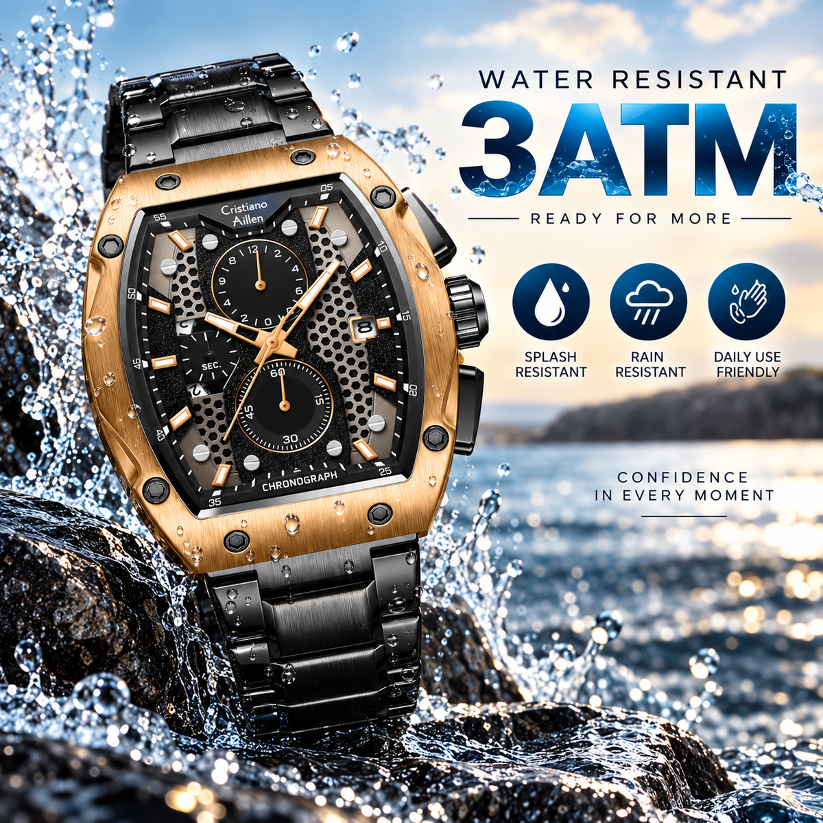 CA-8917 Chronograph Watch - Black Rose Gold