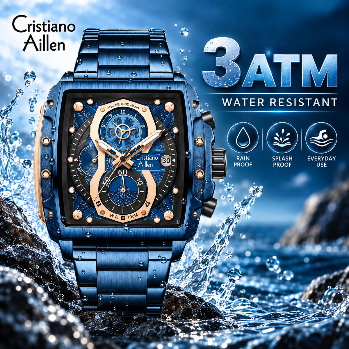 CA-8916 Chronograph Watch - Blue Rose Gold