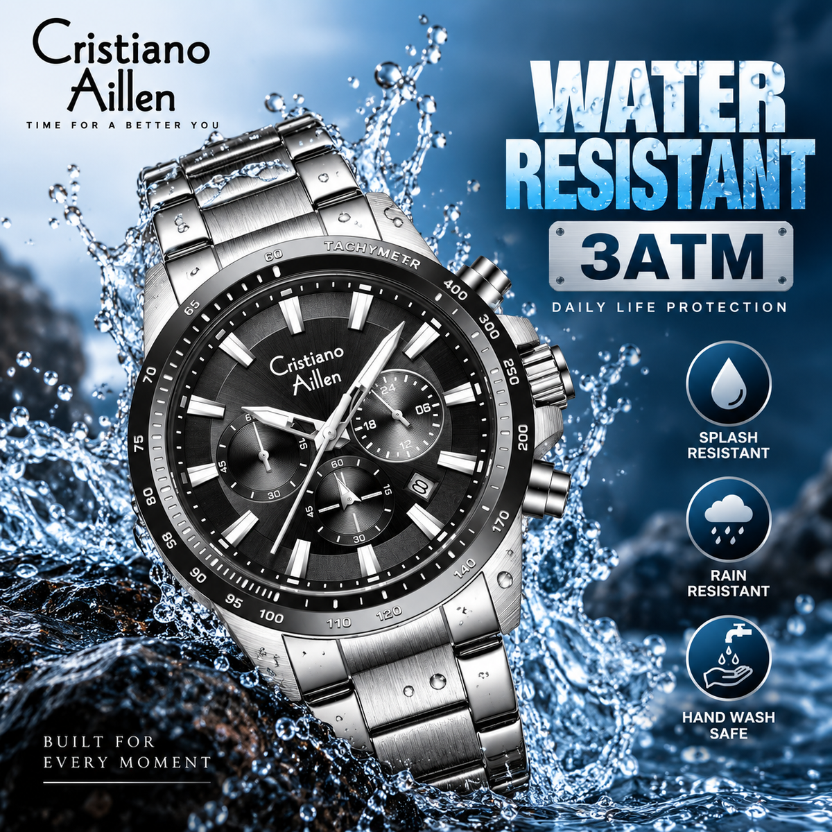 CA-8891 Multifunction Analog Watch - Silver Black
