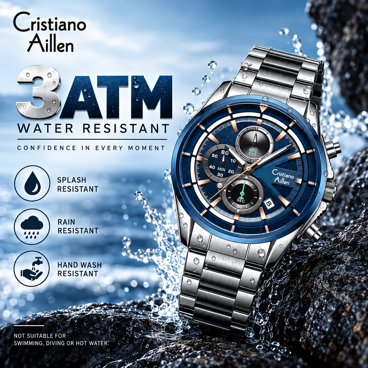 CA-8890 Multifunction Analog Watch - Silver Blue
