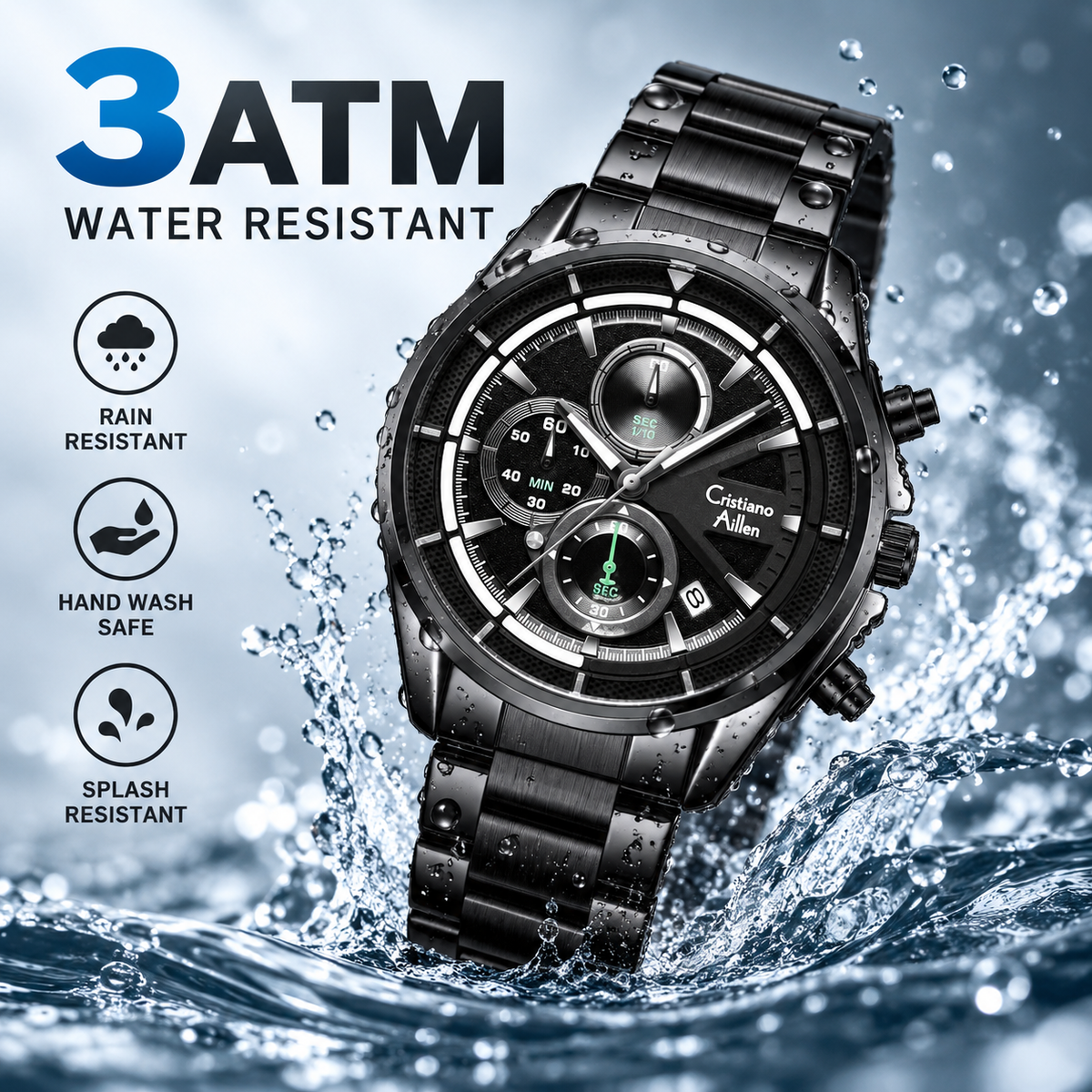 CA-8890 Multifunction Analog Watch - Black