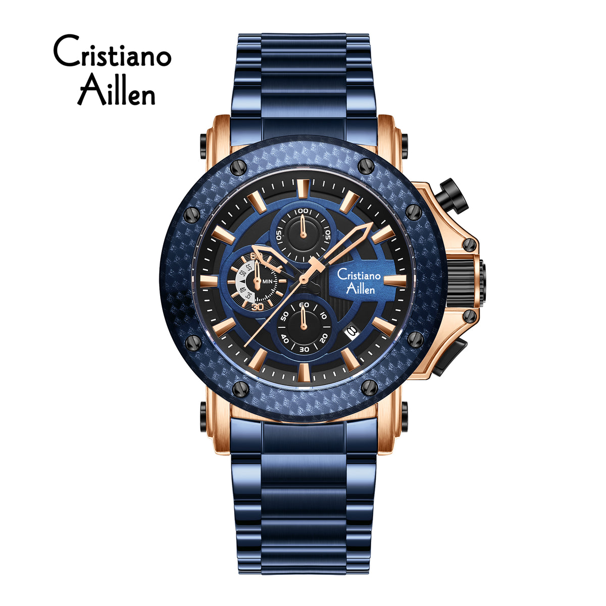 CA-9842 Chronograph Watch - Blue Rose Gold