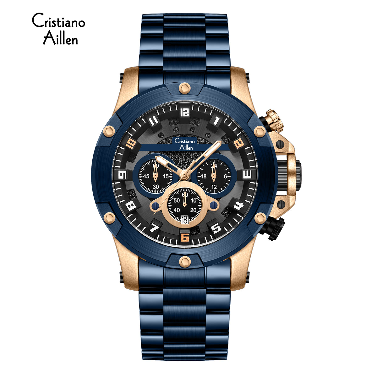 CA-9838 Multifunction Chronograph Watch - Blue Rose Gold