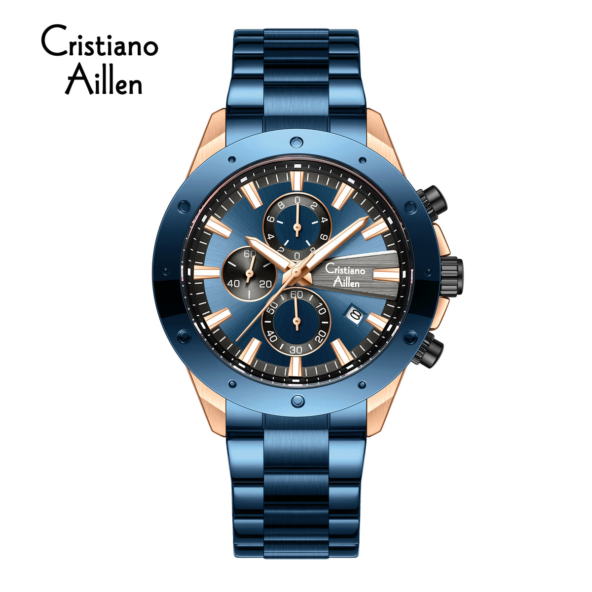 CA-8897 Chronograph Watch - Blue Rose Gold
