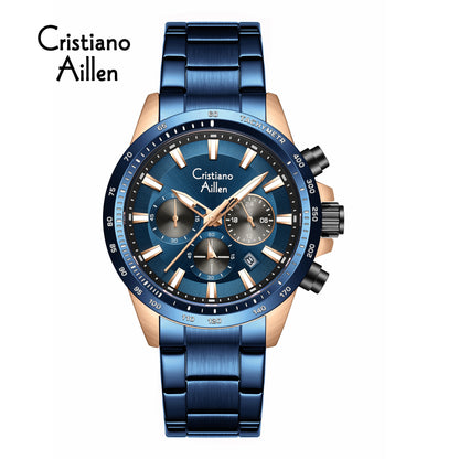 CA-8891 Multifunction Analog Watch - Blue Rose Gold