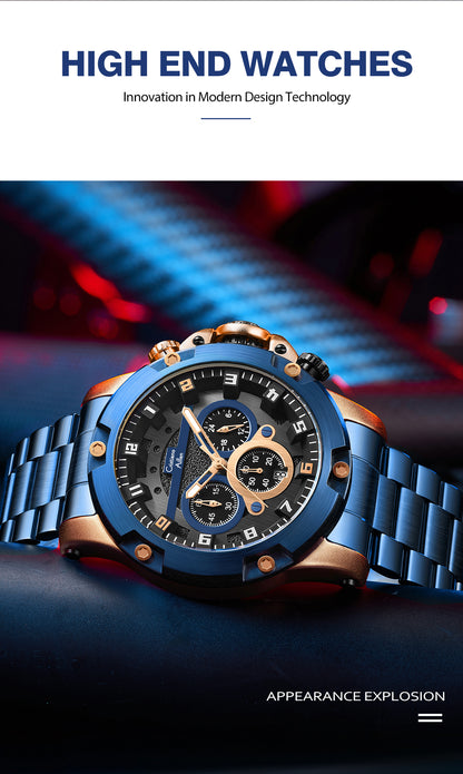CA-9838 Multifunction Chronograph Watch - Blue Rose Gold