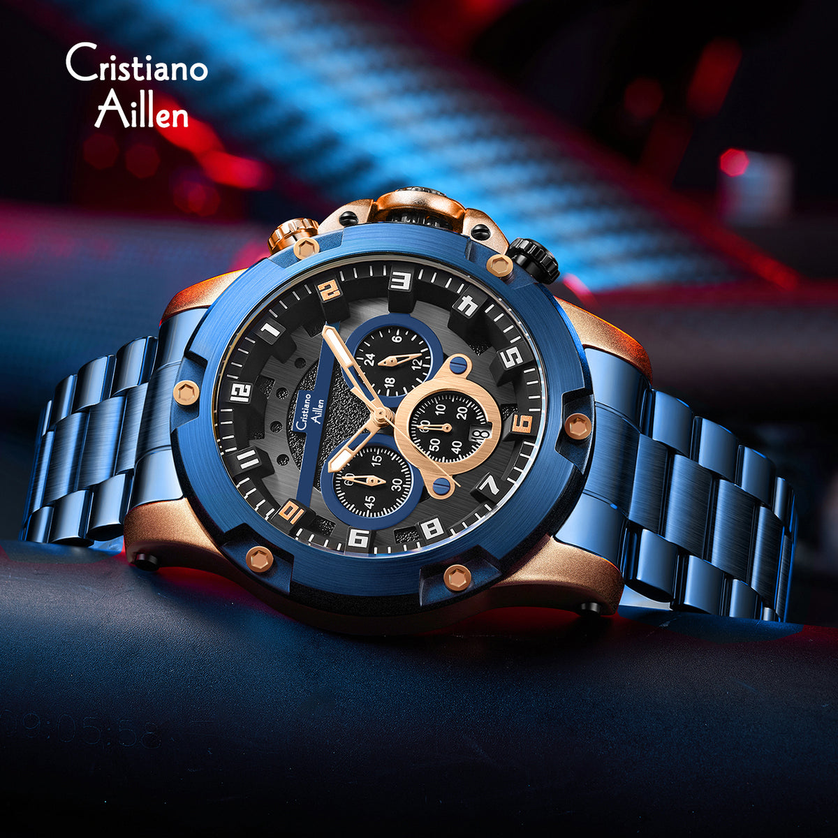 CA-9838 Multifunction Chronograph Watch - Blue Rose Gold