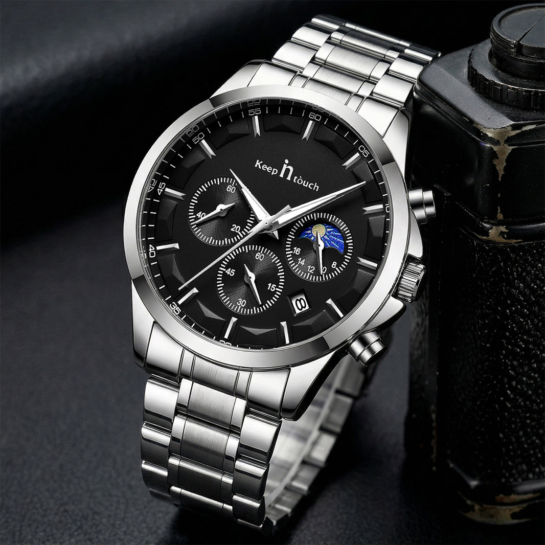 KnT-1026 Moonphase Multifunction Watch - Silver Black - Silver Black