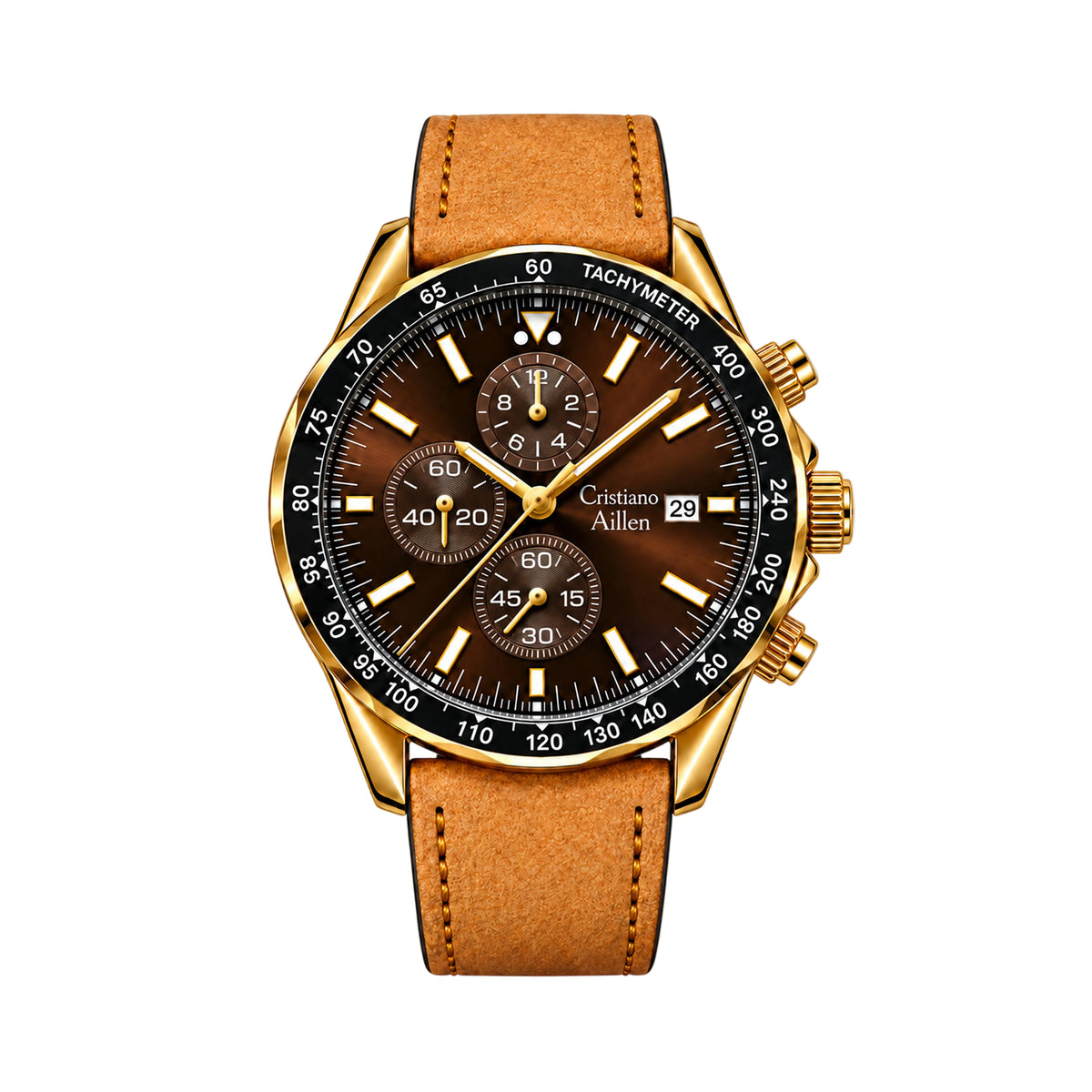 CA-1028 Leather Chronograph Watch - Brown