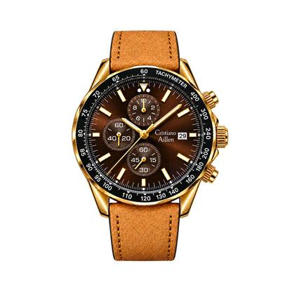 CA-1028 Leather Chronograph Watch - Brown