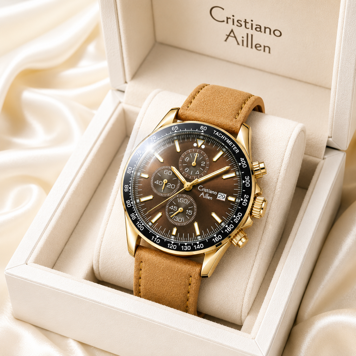 CA-1028 Leather Chronograph Watch - Brown