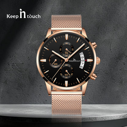KnT-1024 Mesh Classic Watch - Rose Gold Black
