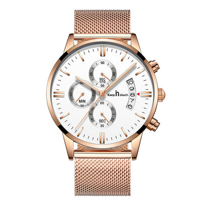 KnT-1024 Mesh Classic Watch - Rose Gold White