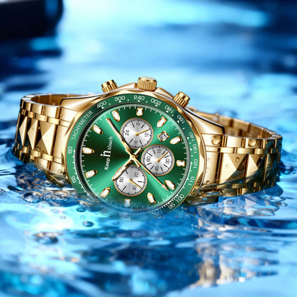 KnT-1027 Tachymeter Chronograph Watch - Gold Green