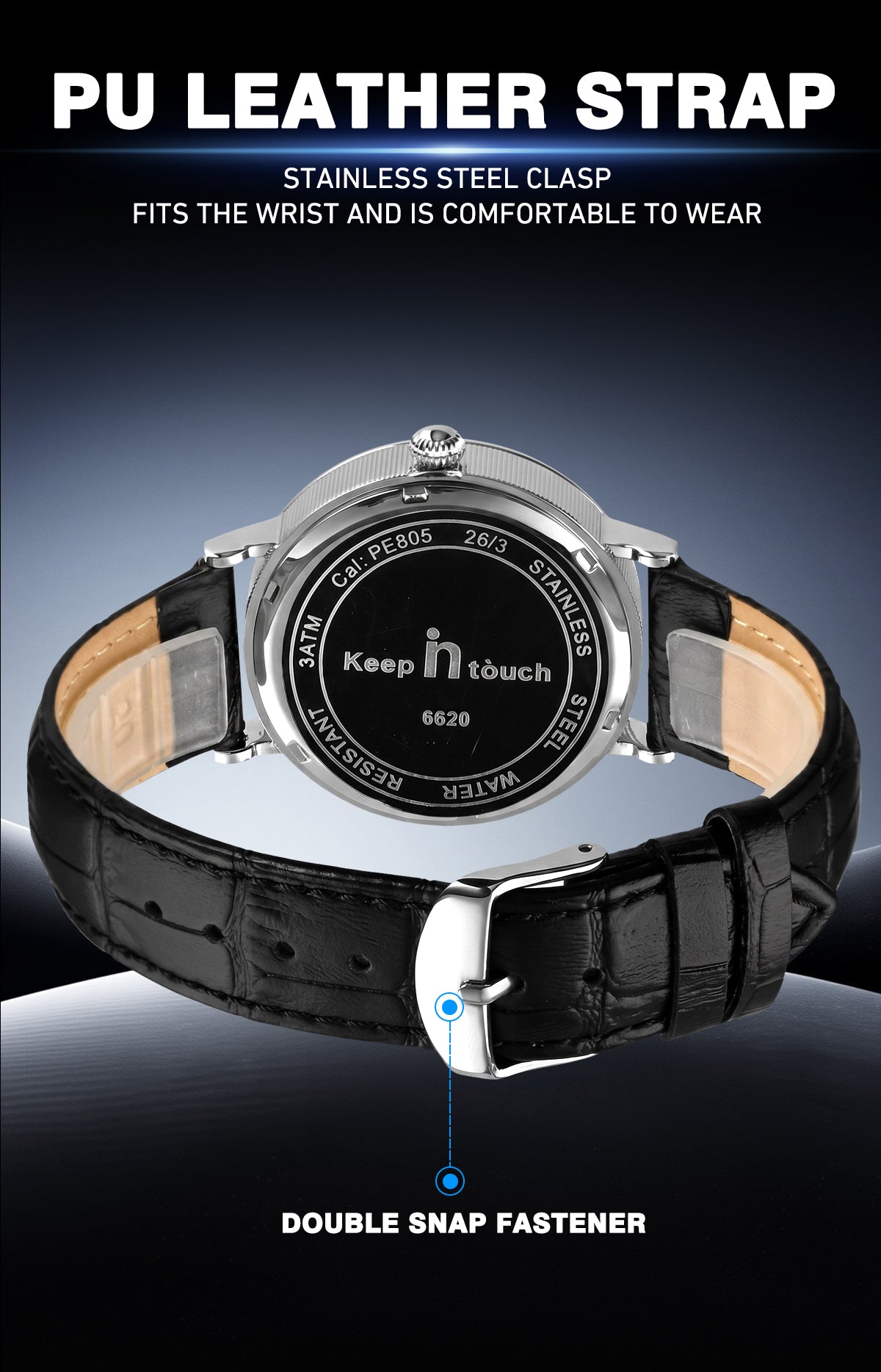 KnT-6620 Black Chronograph Watch - Black Silver