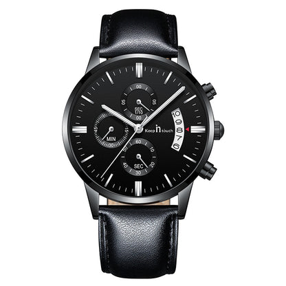KnT-1023 Leather Chronograph Watch - Black-Blue