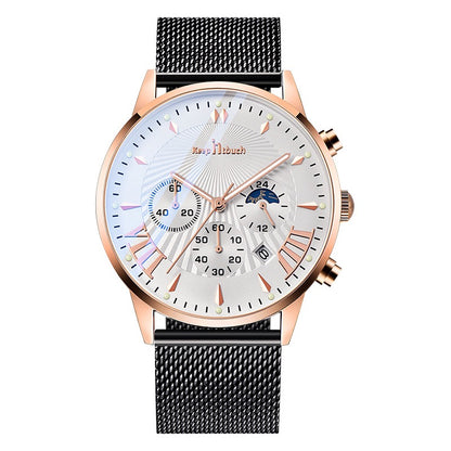 KnT-1021 Mesh Strap Watch - Black Rose Gold Silver