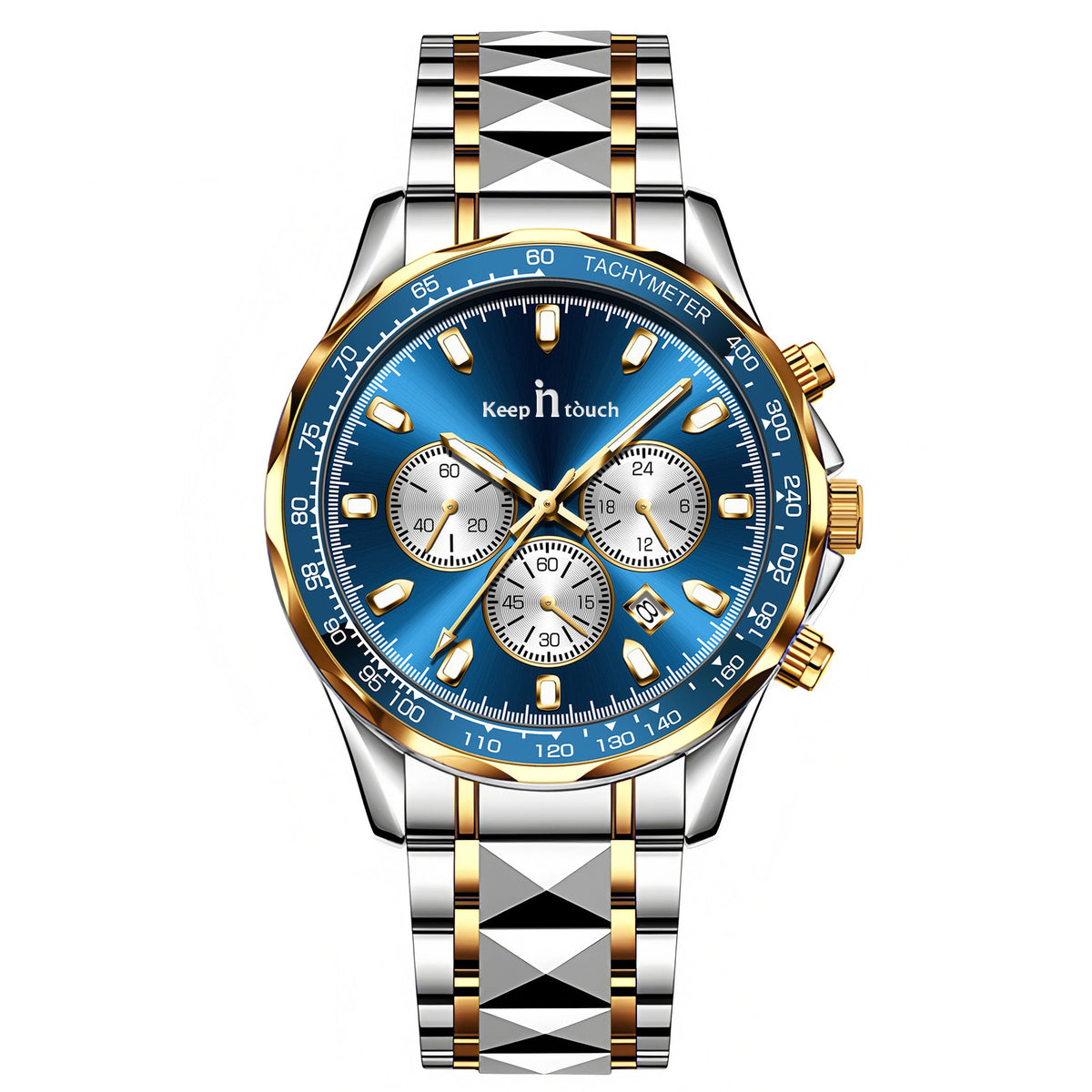 KnT-1027 Tachymeter Chronograph Watch - Silver Gold Blue
