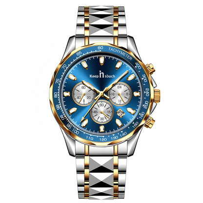 KnT-1027 Tachymeter Chronograph Watch - Silver Gold Blue