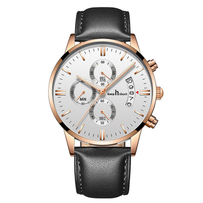 KnT-1023 Leather Chronograph Watch - Brown Rose Gold Silver
