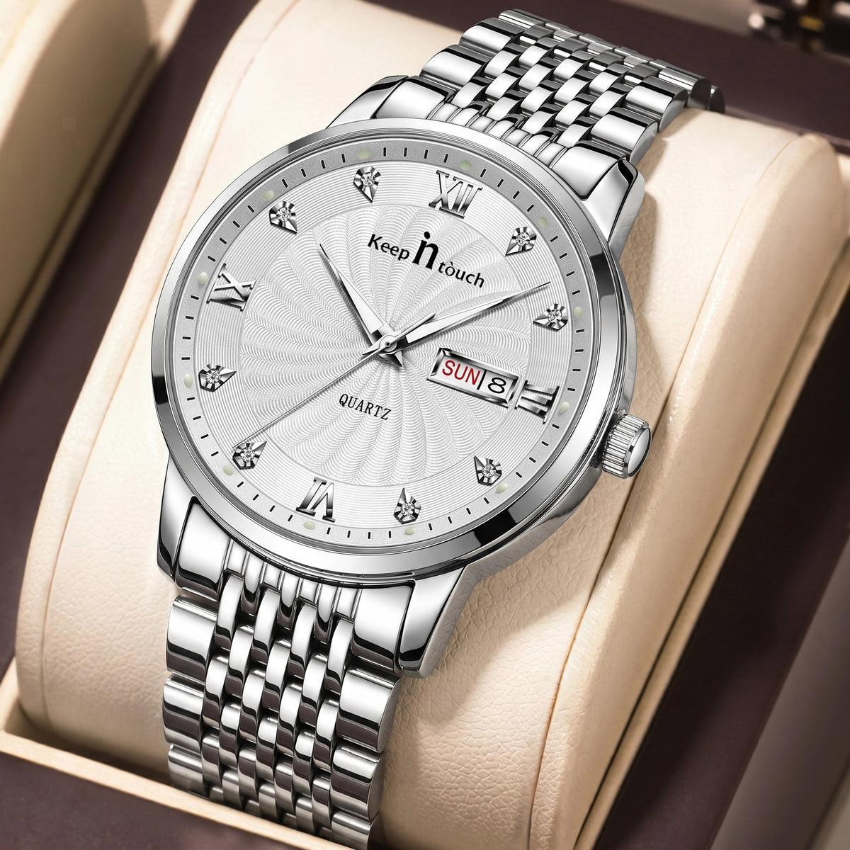 KnT-6617 Silver Black Watch - Silver