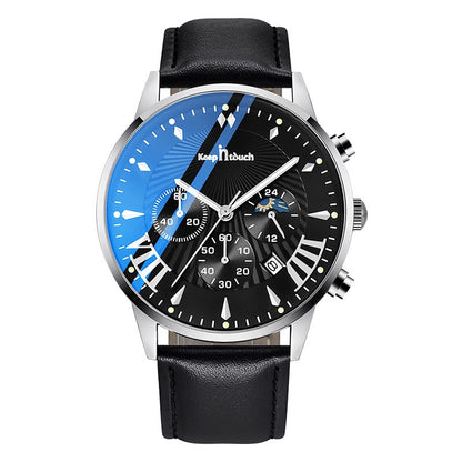 KnT-1022 Leather Chronograph Watch - Black Silver Black