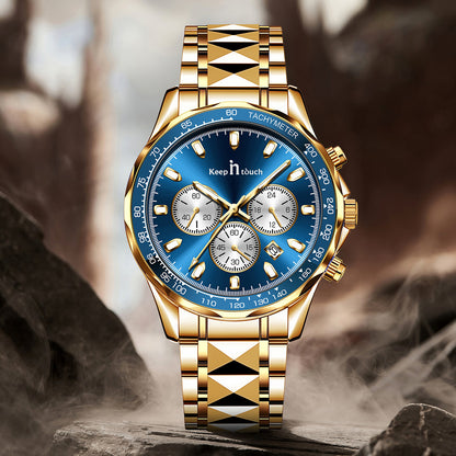 KnT-1027 Tachymeter Chronograph Watch - Gold Blue