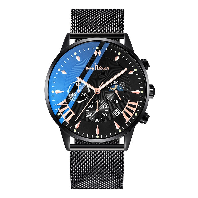 KnT-1021 Mesh Strap Watch - Black-Blue