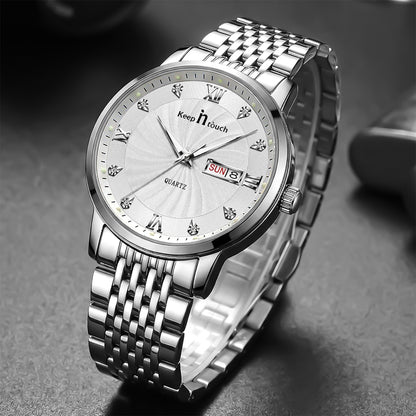 KnT-6617 Silver Black Watch - Silver