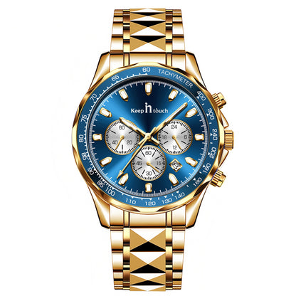 KnT-1027 Tachymeter Chronograph Watch - Gold Blue