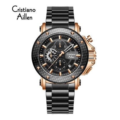 CA-9842 Chronograph Watch - Black Rose Gold