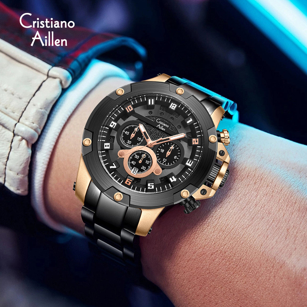 CA-9838 Multifunction Chronograph Watch - Black Rose Gold