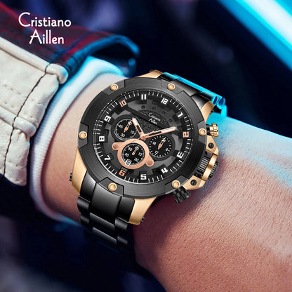 CA-9838 Multifunction Chronograph Watch - Black Rose Gold