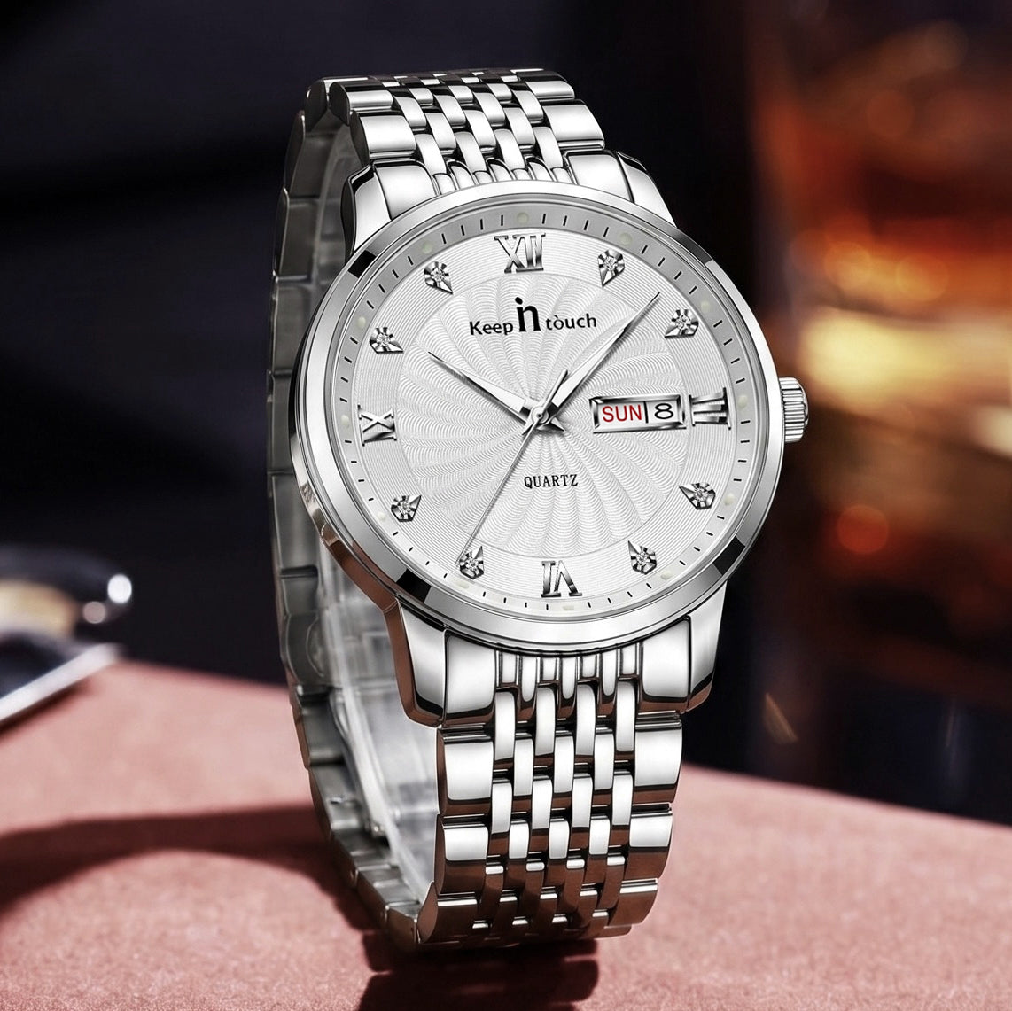 KnT-6617 Silver Black Watch - Silver