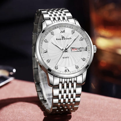 KnT-6617 Silver Black Watch - Silver