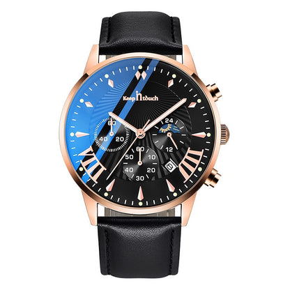 KnT-1022 Leather Chronograph Watch - Black Rose Gold Black