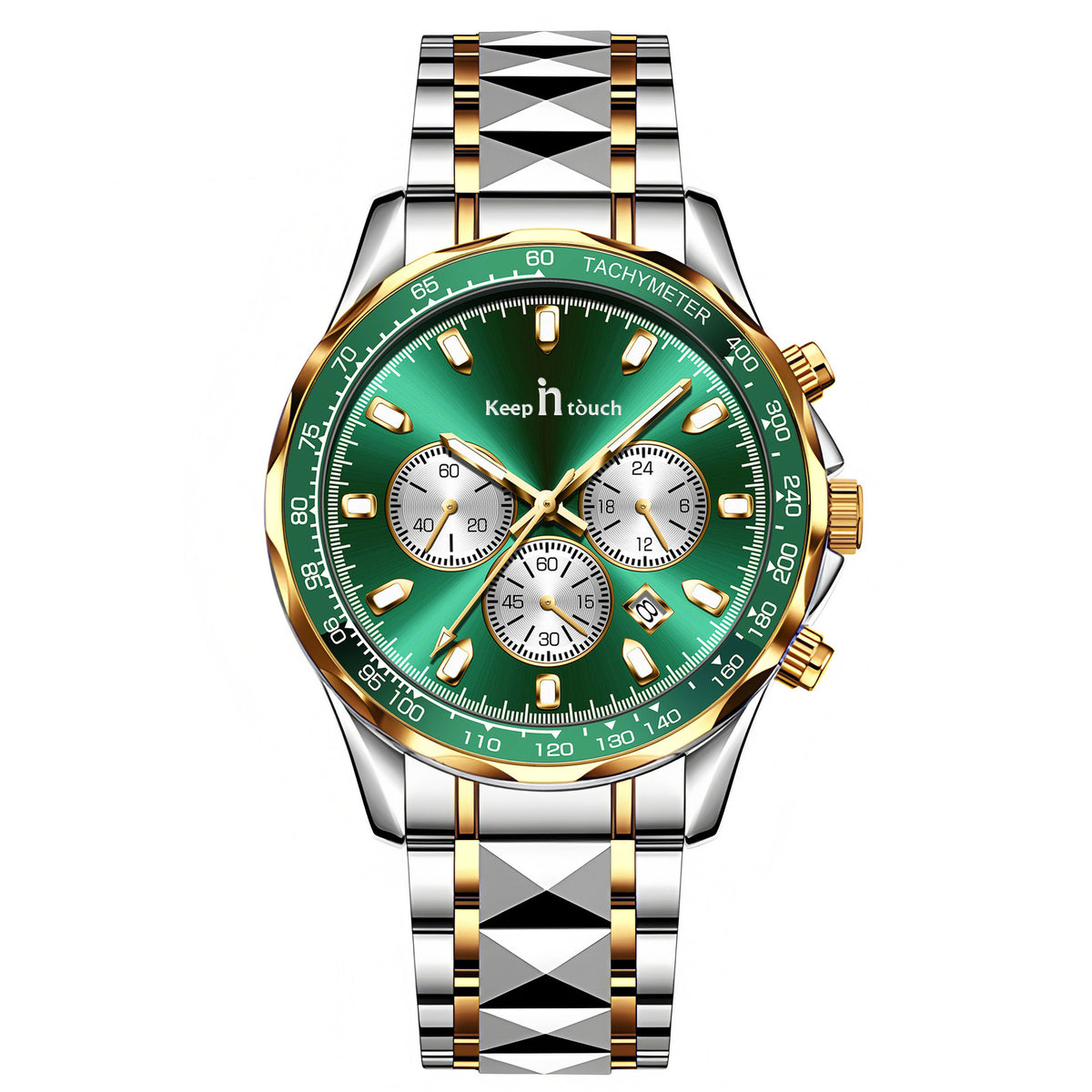 KnT-1027 Tachymeter Chronograph Watch - Silver Gold Green