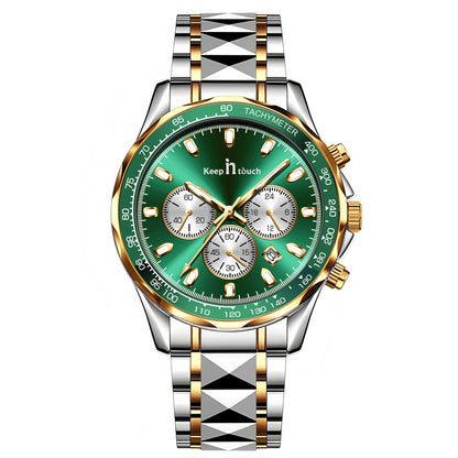KnT-1027 Tachymeter Chronograph Watch - Silver Gold Green