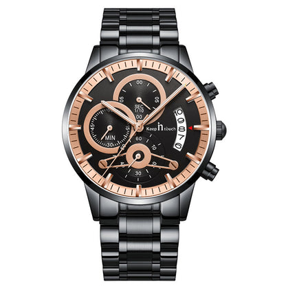 KnT-1025 Moonphase Chronograph Watch - Black Rose Gold Black