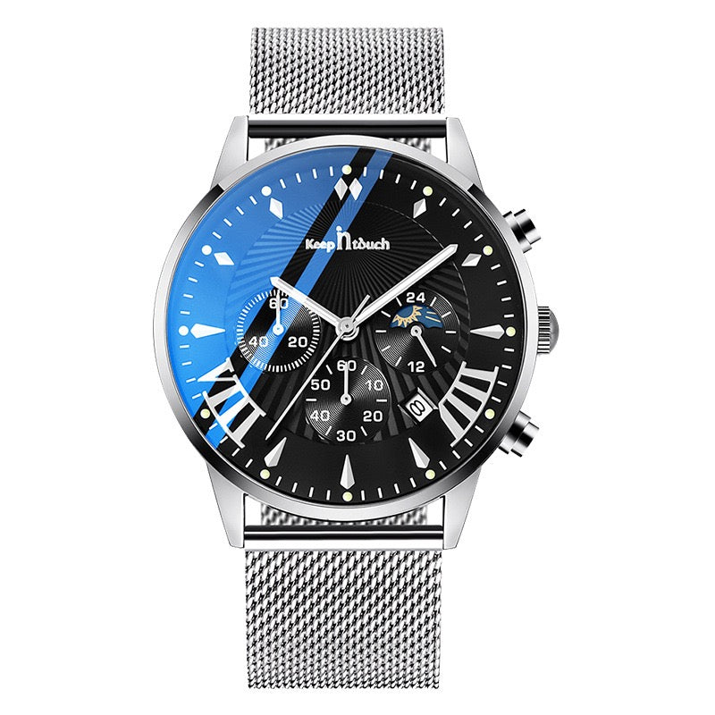 KnT-1021 Mesh Strap Watch - Silver Black