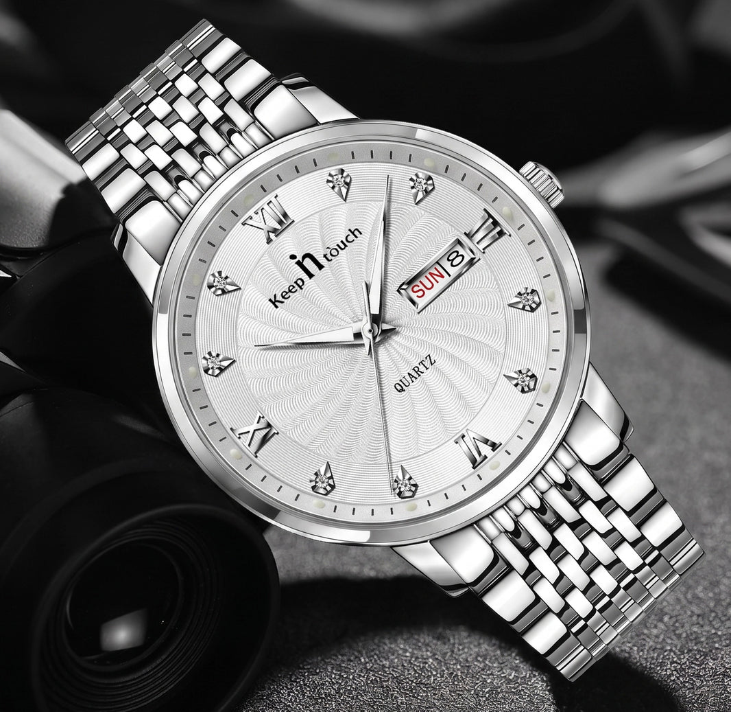 KnT-6617 Silver Black Watch - Silver - Silver