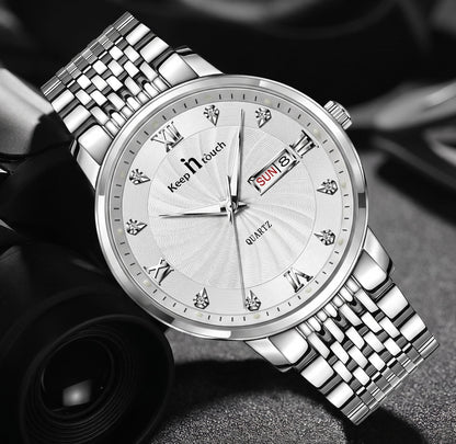 KnT-6617 Silver Black Watch - Silver