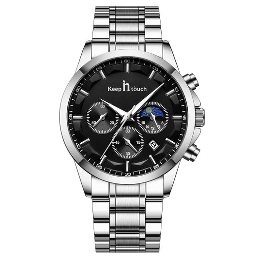 KnT-1026 Moonphase Multifunction Watch - Silver Black