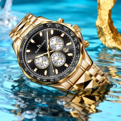 KnT-1027 Tachymeter Chronograph Watch - Black Gold