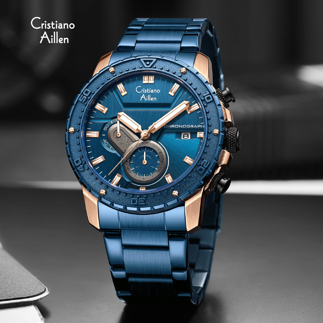 CA-8900 Chronograph Watch - Blue Rose Gold - Blue Rose Gold