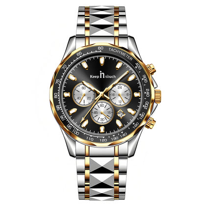 KnT-1027 Tachymeter Chronograph Watch - Silver Gold Black