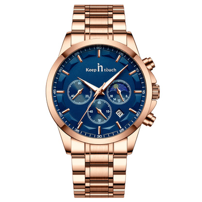 KnT-1026 Moonphase Multifunction Watch - Rose Gold Blue