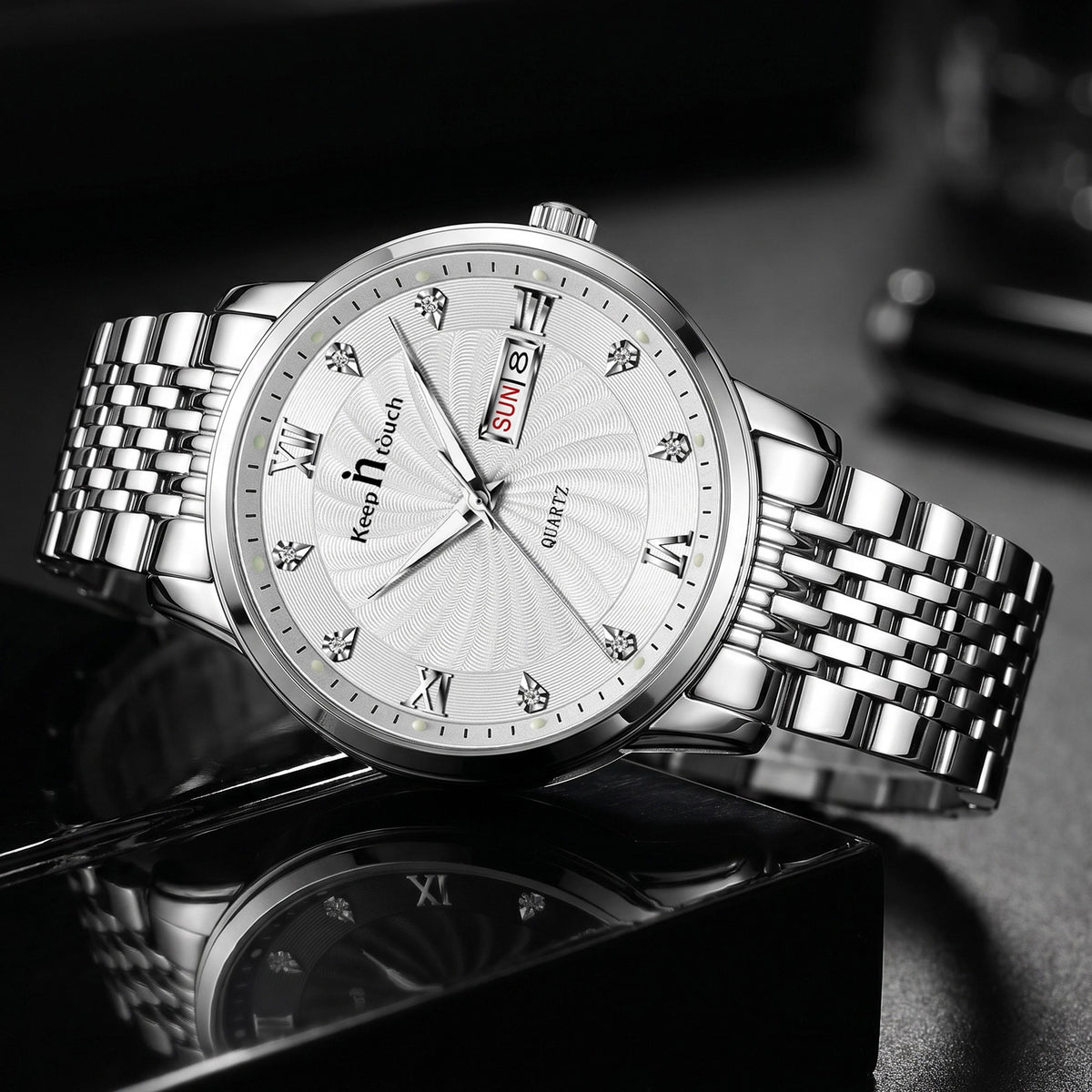 KnT-6617 Silver Black Watch - Silver